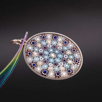 Vintage 800 Silver Millefiori Art Glass Pendant (No Chain)