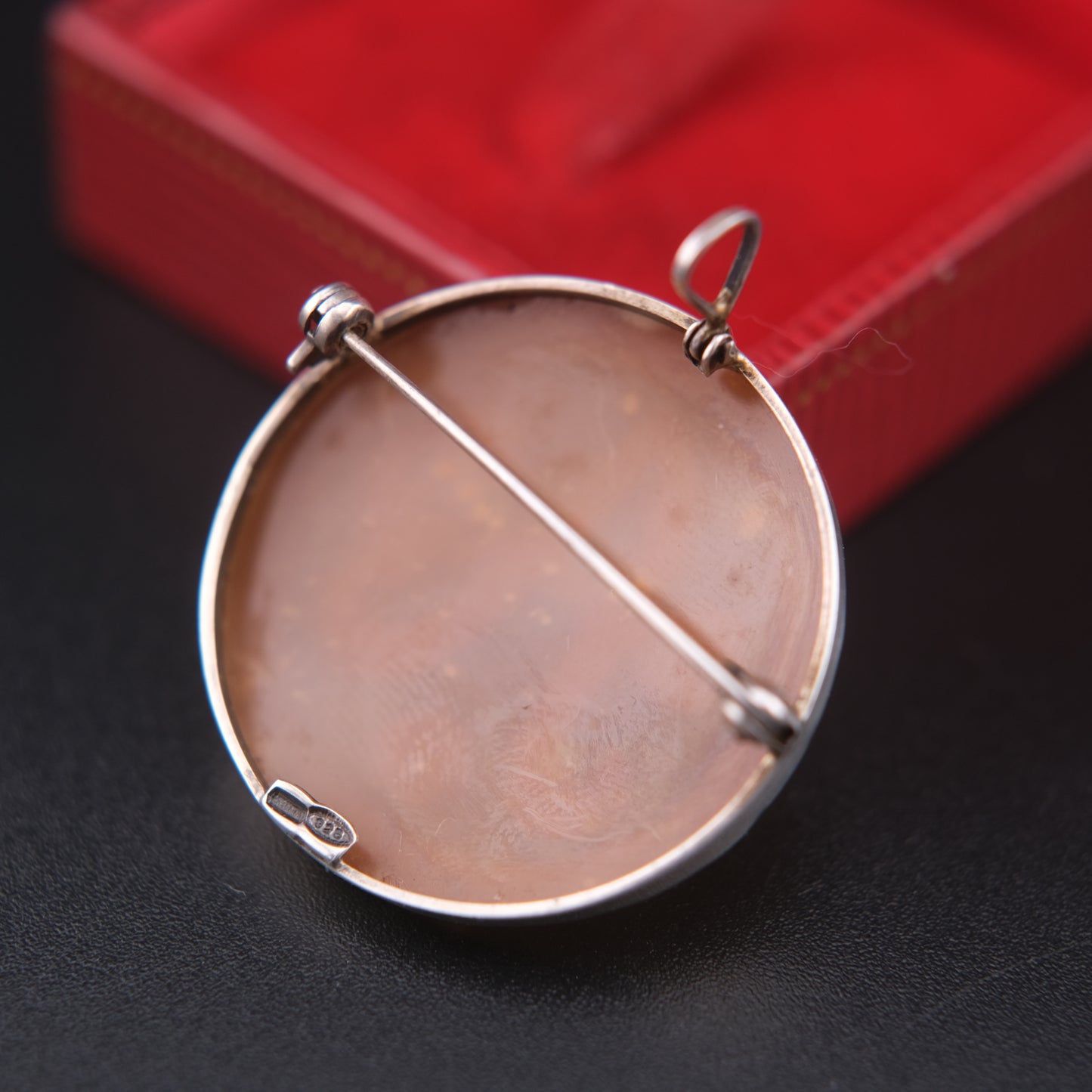 Vintage Italian Shell Cameo Pendant & Brooch – Hand Carved Monogram “A” – Sterling Silver 925 – Torre del Greco Tradition