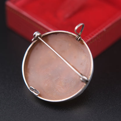 Vintage Italian Shell Cameo Pendant & Brooch – Hand Carved Monogram “A” – Sterling Silver 925 – Torre del Greco Tradition