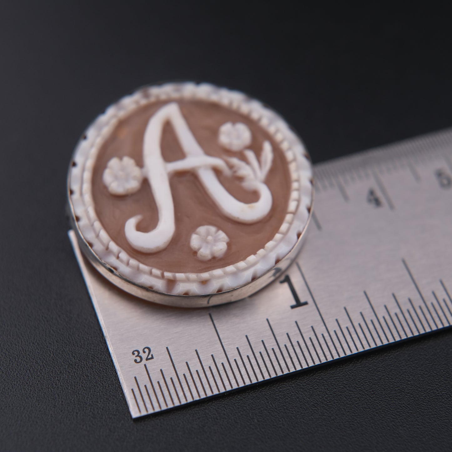 Vintage Italian Shell Cameo Pendant & Brooch – Hand Carved Monogram “A” – Sterling Silver 925 – Torre del Greco Tradition