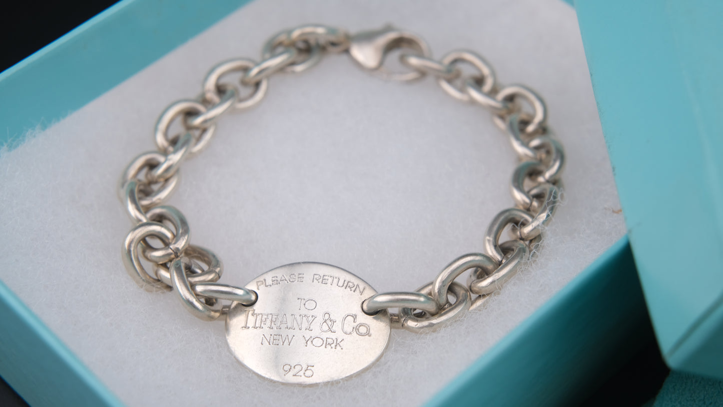 ❤️ Tiffany & Co. Tag Bracelet – Sterling Silver with Original Box, Pouch & Extra Links