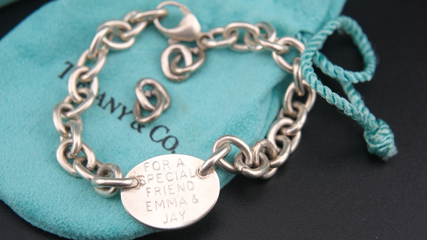 ❤️ Tiffany & Co. Tag Bracelet – Sterling Silver with Original Box, Pouch & Extra Links