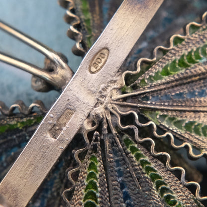 ❤️ Vintage 900 Silver Filigree Enamel Butterfly Brooch