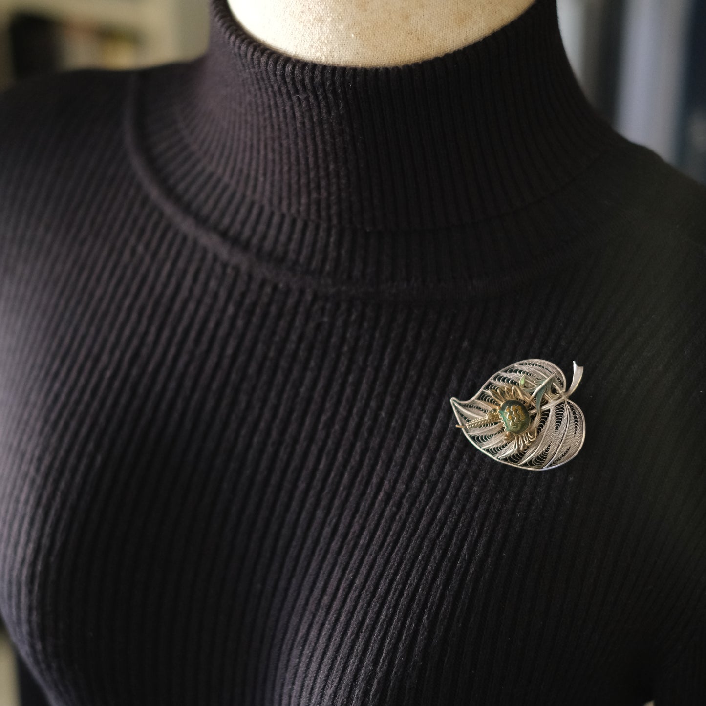 ❤️ Vintage Silver Filigree Crab & Rice Plant Brooch – Articulated Design