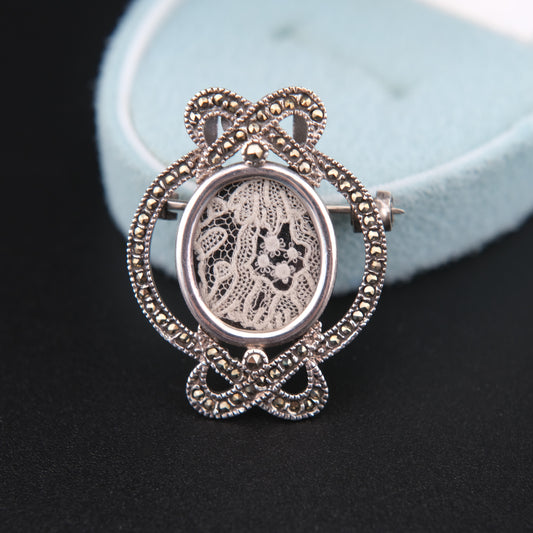 ❤️ Vintage Sterling Silver Lace Cameo Brooch / Pendant by Diane Claeys