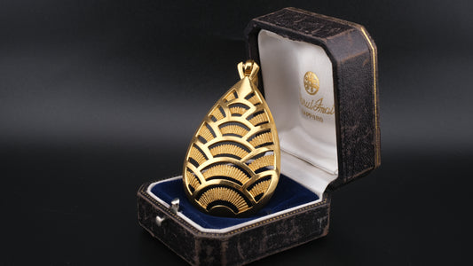 Vintage Crown Trifari Fan Motif Pendant – Gold-Tone Modernist Leaf Design – 1960s Pendant Only