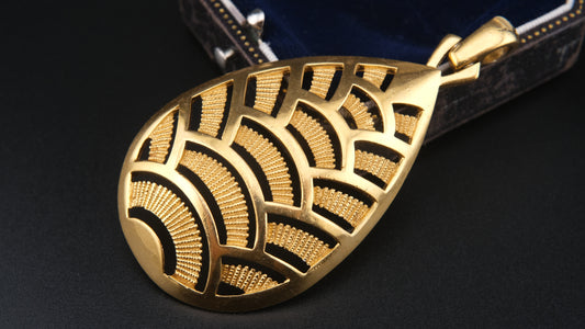 Vintage Crown Trifari Fan Motif Pendant – Gold-Tone Modernist Leaf Design – 1960s Pendant Only