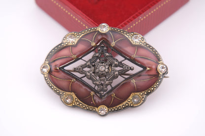 Catherine Popesco Brooch – Burgundy Enamel with Crystal Accents