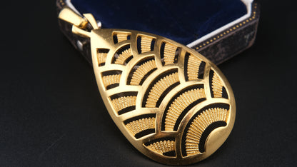 Vintage Crown Trifari Fan Motif Pendant – Gold-Tone Modernist Leaf Design – 1960s Pendant Only