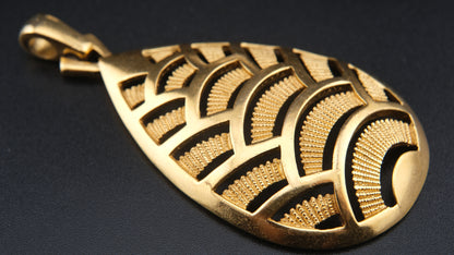 Vintage Crown Trifari Fan Motif Pendant – Gold-Tone Modernist Leaf Design – 1960s Pendant Only