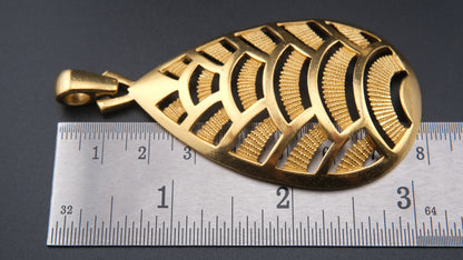 Vintage Crown Trifari Fan Motif Pendant – Gold-Tone Modernist Leaf Design – 1960s Pendant Only