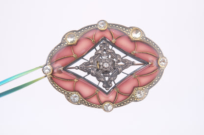 Catherine Popesco Brooch – Burgundy Enamel with Crystal Accents