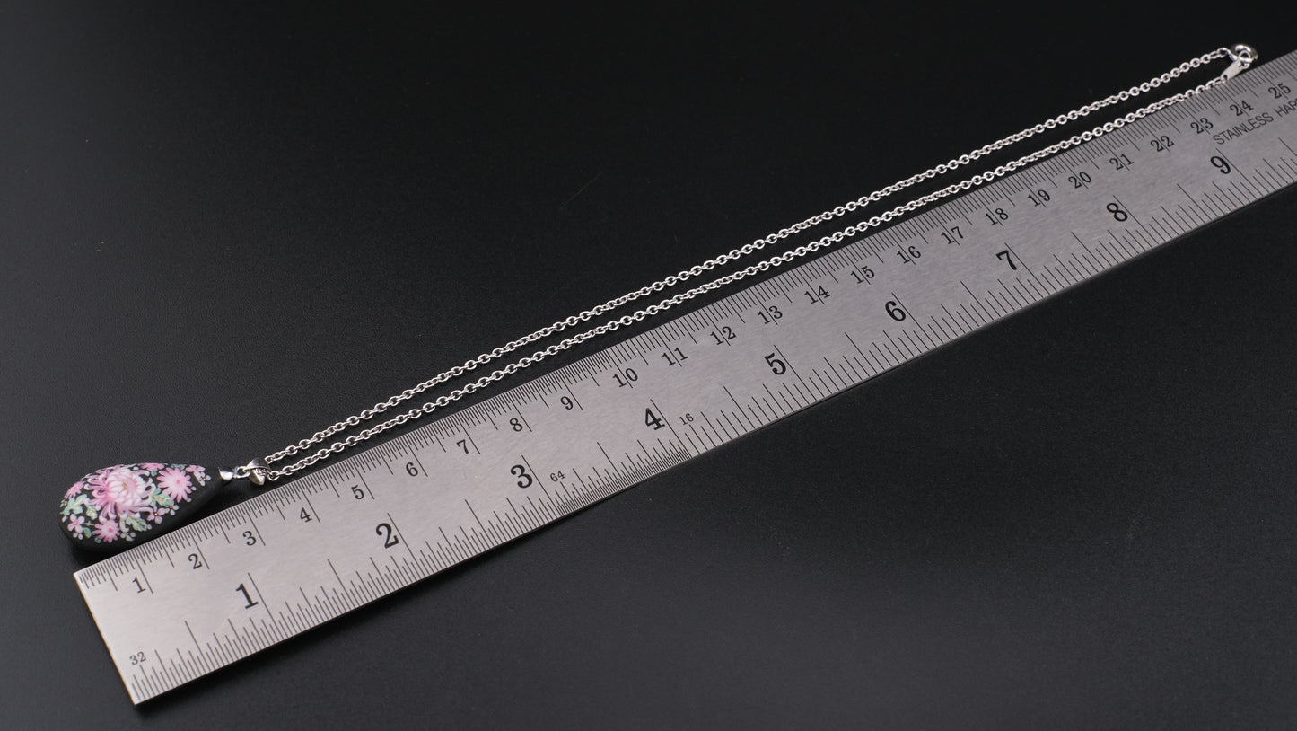 Toshikane Arita Double-Sided Porcelain Chrysanthemum Pendant Necklace with Sterling Silver Chain