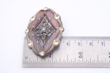 Catherine Popesco Brooch – Burgundy Enamel with Crystal Accents