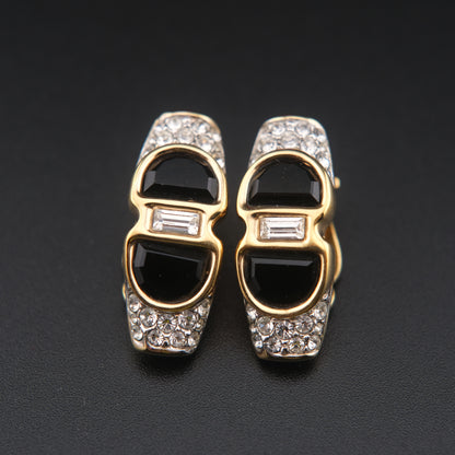 ❤️ Vintage Swarovski S.A.L. Black Crystal & Clear Rhinestone Clip-On Earrings