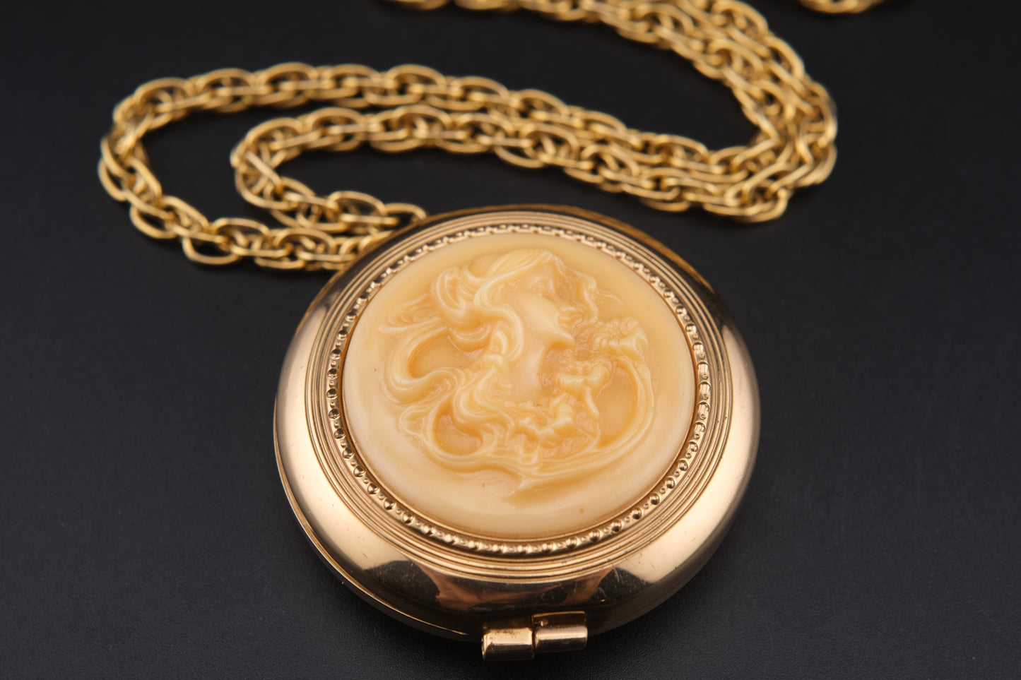 Vintage Revlon Cameo Compact Pendant Necklace