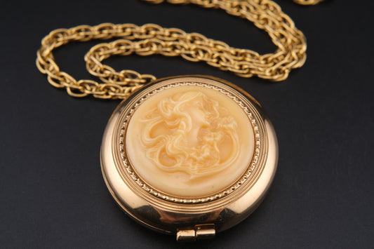 Vintage Revlon Cameo Compact Pendant Necklace