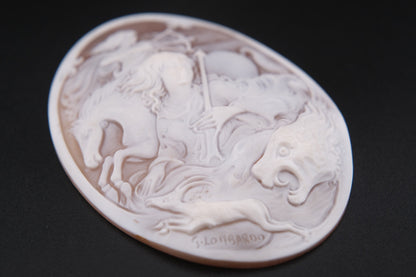 Large Hand-Carved Shell Cameo Plaque – Signed G. Lombardo & Di Luca – Classical Chariot Scene – Loose Unmounted