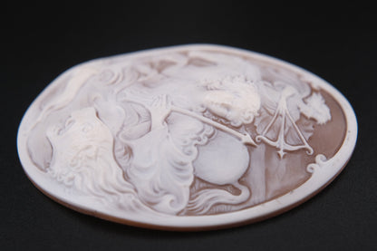 Large Hand-Carved Shell Cameo Plaque – Signed G. Lombardo & Di Luca – Classical Chariot Scene – Loose Unmounted