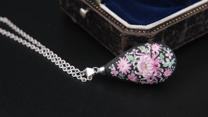 Toshikane Arita Double-Sided Porcelain Chrysanthemum Pendant Necklace with Sterling Silver Chain