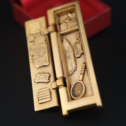 Vintage AJC Gold-Tone Sports Locker Brooch – Movable Hinged Design with Miniature Sports Gear Inside