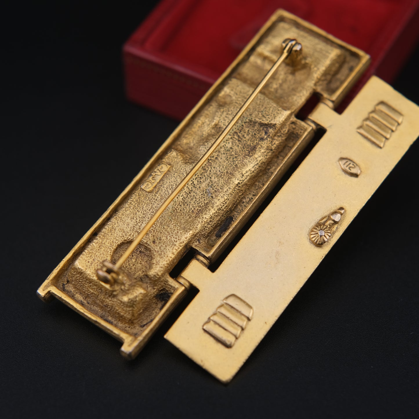 Vintage AJC Gold-Tone Sports Locker Brooch – Movable Hinged Design with Miniature Sports Gear Inside