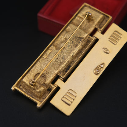 Vintage AJC Gold-Tone Sports Locker Brooch – Movable Hinged Design with Miniature Sports Gear Inside