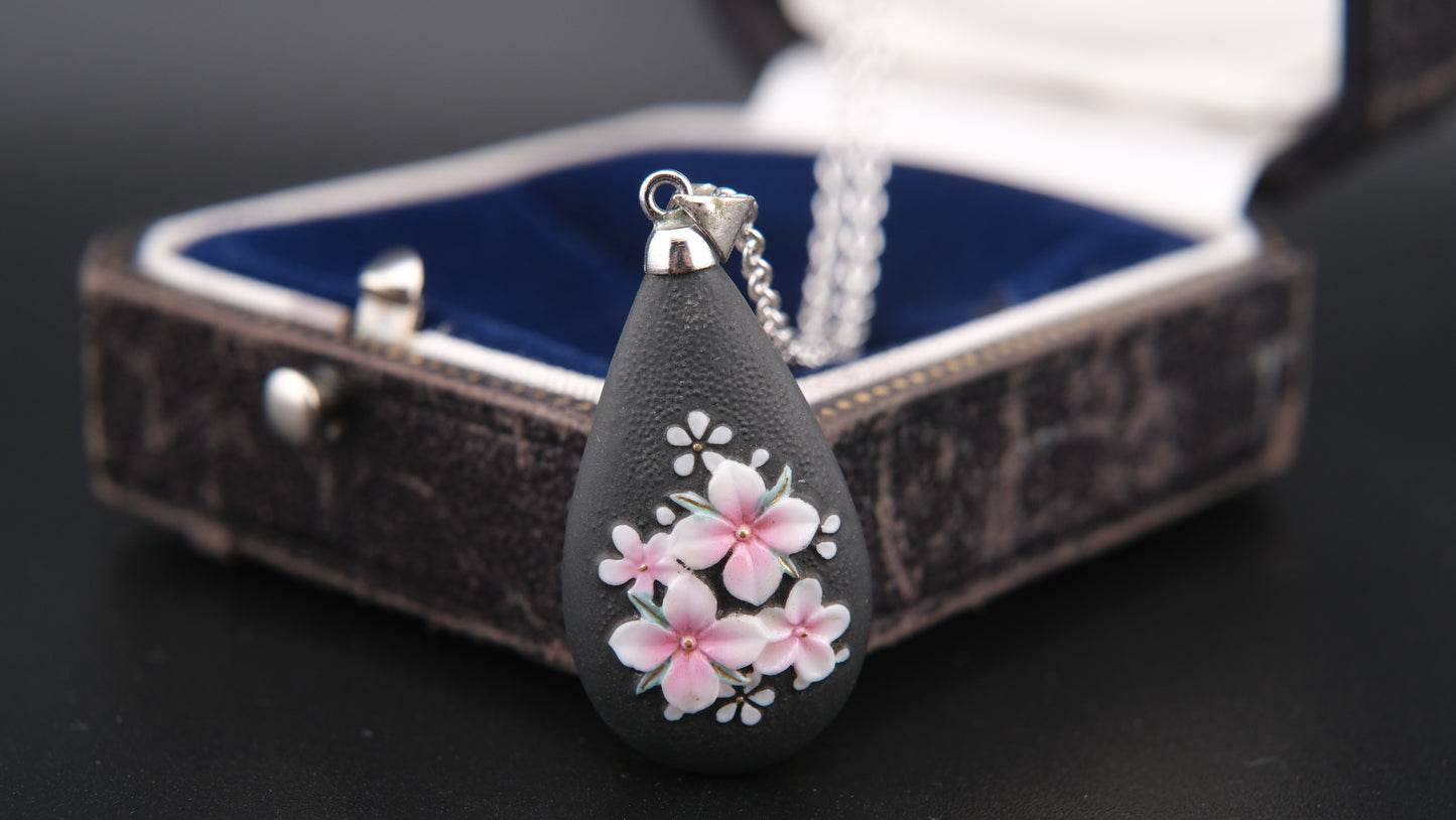 Toshikane Arita Double-Sided Porcelain Chrysanthemum Pendant Necklace with Sterling Silver Chain