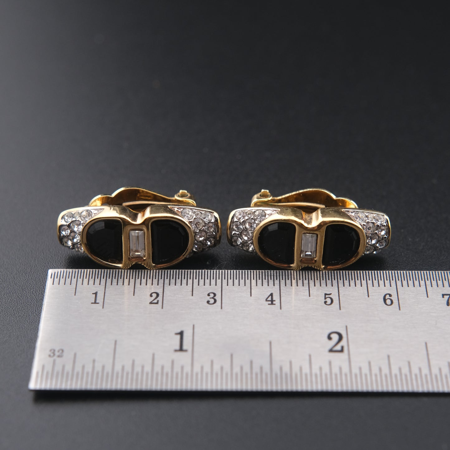 ❤️ Vintage Swarovski S.A.L. Black Crystal & Clear Rhinestone Clip-On Earrings