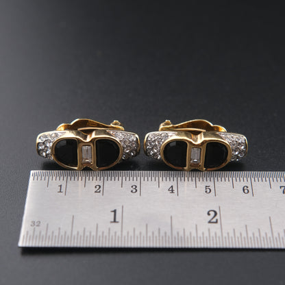 ❤️ Vintage Swarovski S.A.L. Black Crystal & Clear Rhinestone Clip-On Earrings