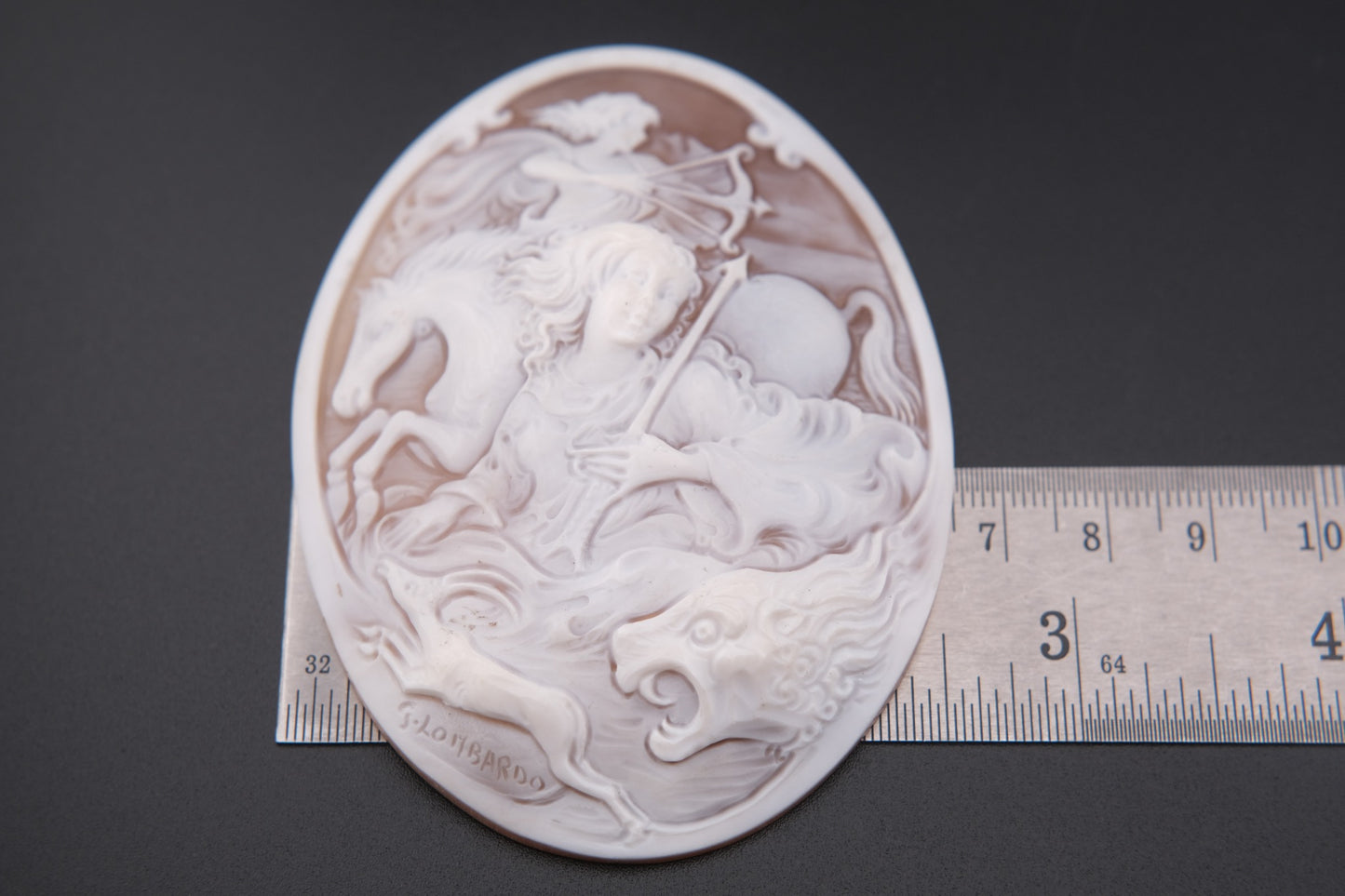 Large Hand-Carved Shell Cameo Plaque – Signed G. Lombardo & Di Luca – Classical Chariot Scene – Loose Unmounted