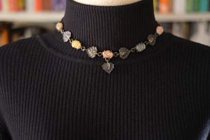 Vintage Jay Strongwater Floral Leaf Necklace with Murano-Style Art Glass & Rhinestones