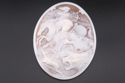 Large Hand-Carved Shell Cameo Plaque – Signed G. Lombardo & Di Luca – Classical Chariot Scene – Loose Unmounted