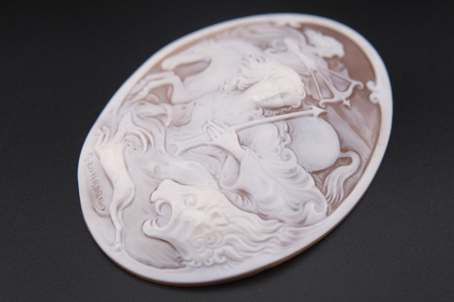 Large Hand-Carved Shell Cameo Plaque – Signed G. Lombardo & Di Luca – Classical Chariot Scene – Loose Unmounted