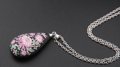 Toshikane Arita Double-Sided Porcelain Chrysanthemum Pendant Necklace with Sterling Silver Chain
