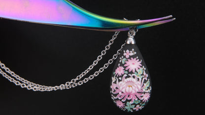Toshikane Arita Double-Sided Porcelain Chrysanthemum Pendant Necklace with Sterling Silver Chain