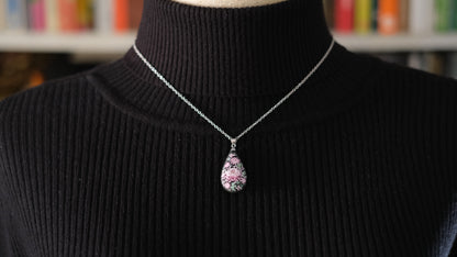 Toshikane Arita Double-Sided Porcelain Chrysanthemum Pendant Necklace with Sterling Silver Chain