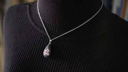 Toshikane Arita Double-Sided Porcelain Chrysanthemum Pendant Necklace with Sterling Silver Chain