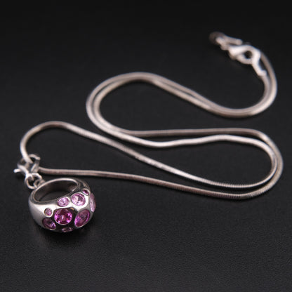 ❤️ Vintage AGATHA 925 Silver Pink Crystal Bubble Pendant Necklace