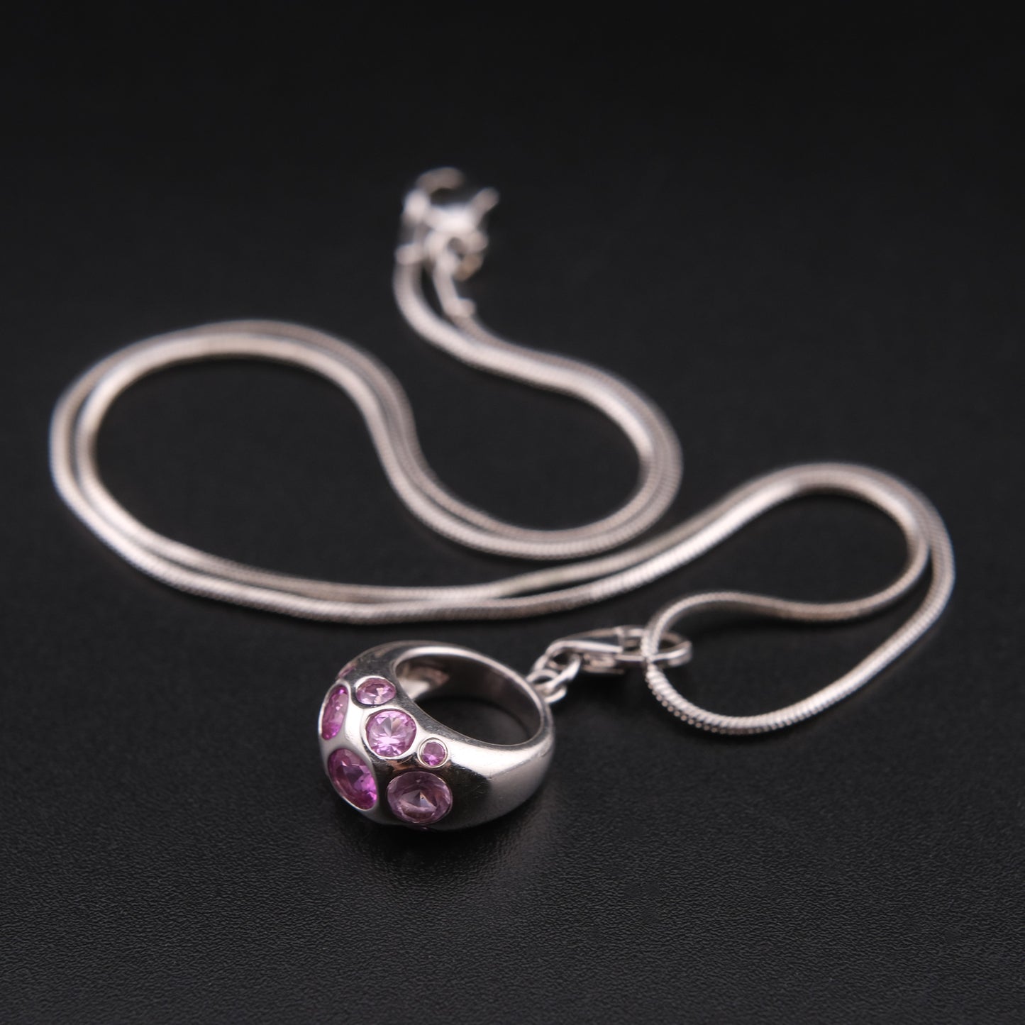 ❤️ Vintage AGATHA 925 Silver Pink Crystal Bubble Pendant Necklace