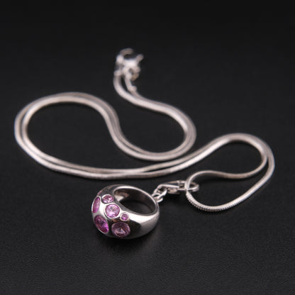 ❤️ Vintage AGATHA 925 Silver Pink Crystal Bubble Pendant Necklace