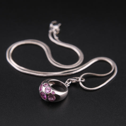 ❤️ Vintage AGATHA 925 Silver Pink Crystal Bubble Pendant Necklace