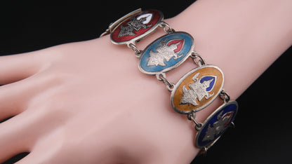 1950s Siam Sterling Dancer Panel Bracelet – Multicolor Enamel on Sterling Silver
