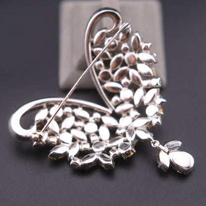 ❤️ Vintage Austria Rhinestone Wing Design Brooch with Dangling Drop