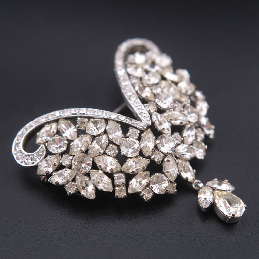 ❤️ Vintage Austria Rhinestone Wing Design Brooch with Dangling Drop