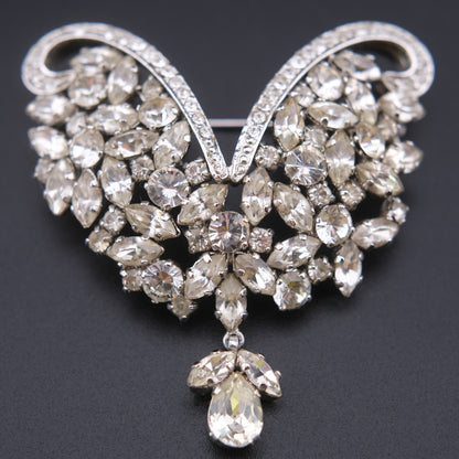 ❤️ Vintage Austria Rhinestone Wing Design Brooch with Dangling Drop