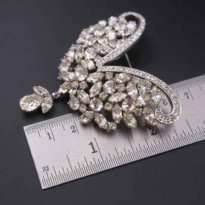 ❤️ Vintage Austria Rhinestone Wing Design Brooch with Dangling Drop