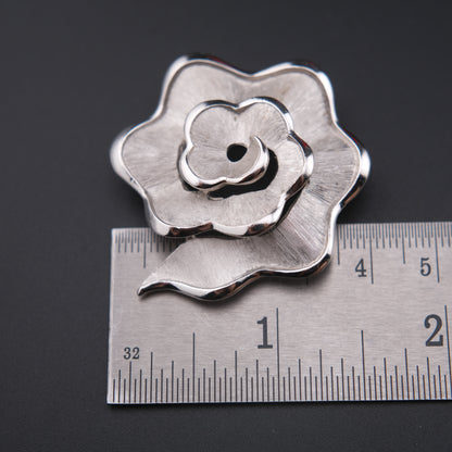 Vintage Crown Trifari Rose Brooch – Silver-Tone Textured Petal Design