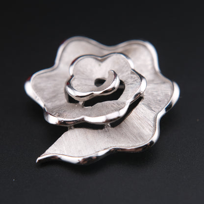 Vintage Crown Trifari Rose Brooch – Silver-Tone Textured Petal Design