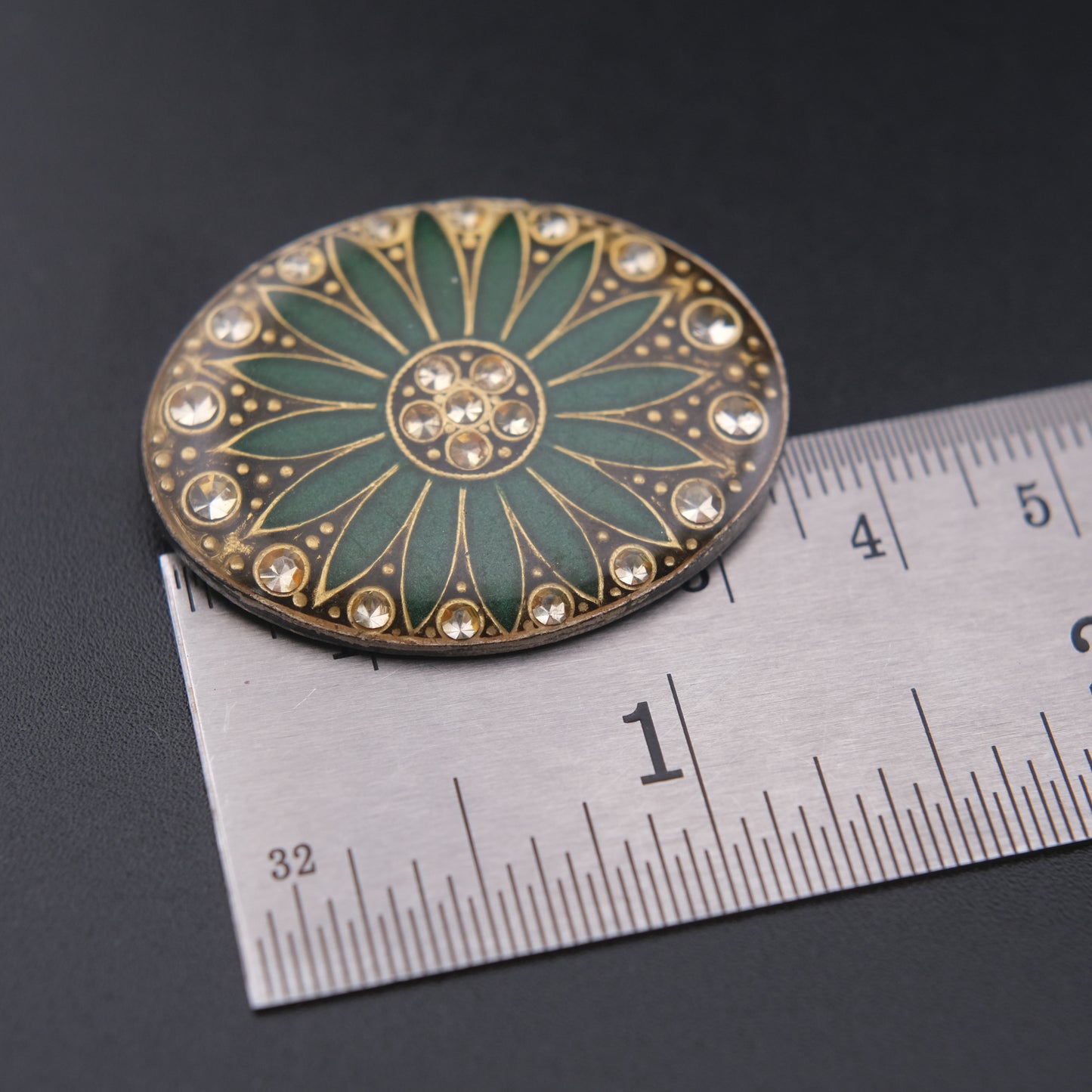 Vintage Catherine Popesco Green Enamel Flower Brooch